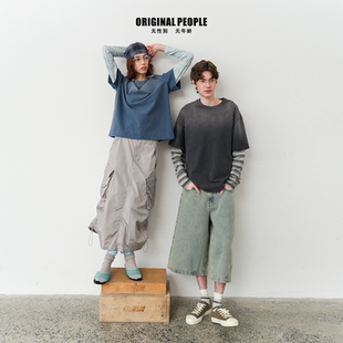 春季 ORIGINAL 复古渐变撞色条纹假两件T恤 LINK系列 PEOPLE