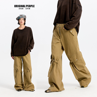 ORIGINAL PEOPLE原创设计水洗复古牛仔裤男女同款可调节工装裤