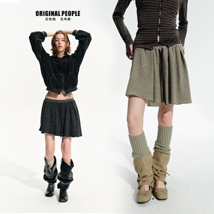 ORIGINAL PEOPLE早春不规则羊毛混纺运动MIU系a字裙蓬蓬百褶卫裙