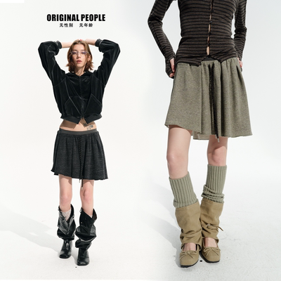 ORIGINAL PEOPLE早春不规则羊毛混纺运动MIU系a字裙蓬蓬百褶卫裙