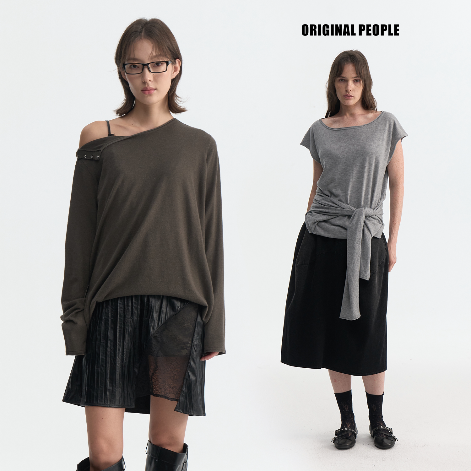 ORIGINAL PEOPLE早秋设计感颠倒两穿慵懒风羊毛桑蚕丝混纺针织衫