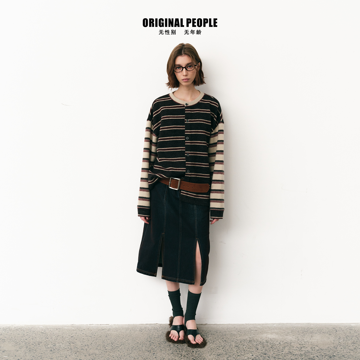 ORIGINALPEOPLE早春条纹开衫女