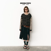 PEOPLE 早春复古撞色条纹针织开衫 LINK系列 女上衣 ORIGINAL