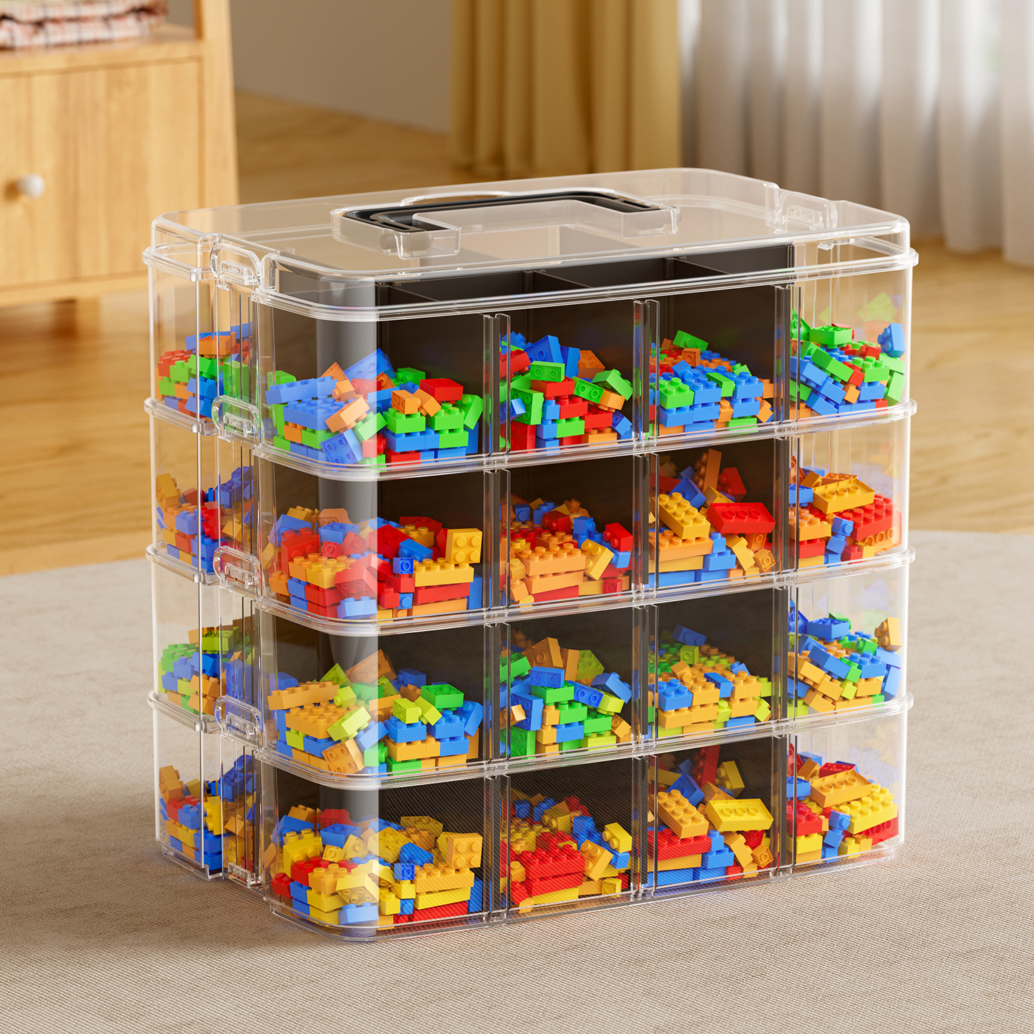 积木收纳盒乐高小颗粒玩具零件收纳箱儿童拼图零件多层分格整理筐