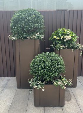 耐腐蚀金属户外不锈钢钢板花箱制作灰色街道咖啡厅花槽长方形花盆