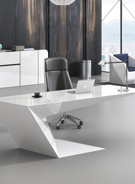 烤漆白色老板桌 现代简约主管桌异型总裁桌时尚家用办公桌单人