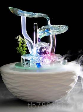 高档摆乔迁送客厅装饰面品流水桌小喷泉摆设陶瓷礼风水轮创意加湿