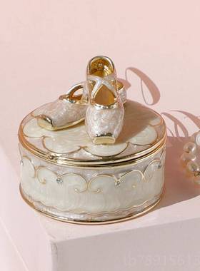 高档金白色蕾舞鞋芭圆盒合戒指项链首礼饰盒戒指盒珠宝盒送女朋友