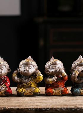 高档久造创意陶瓷不猴猴悟子四家居件客厅办公摆室装饰品孙空不说