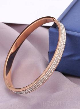 高档钛钢满钻镯女不掉色轻奢小众高级感银质色品牌不气满手钻金色