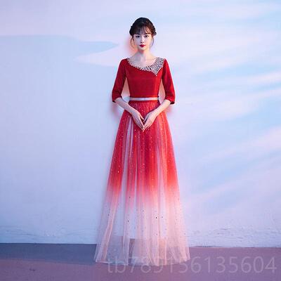 高档大唱演出歌服女会长裙学生合唱合团中老年红朗诵宴主持人指挥