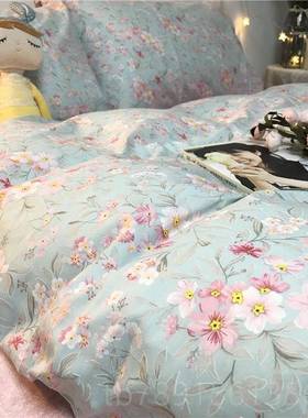 高档美式风格四件套全棉纯棉小花绿色底1.m1.碎8单被套床5单被小