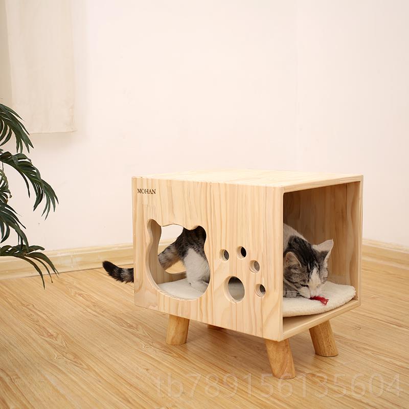 高档人猫窝共用猫床头屋柜一体家具木质凳夏季四季通用实木猫狗窝