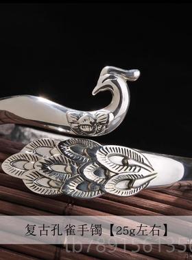 高档纯银手镯9景泰蓝孔雀复古族风送妈妈女友9老婆七夕9情人节礼