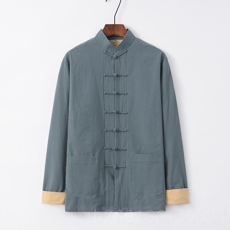 高档春棉麻唐秋装男扣中式复古盘长袖套中国风休外闲男装禅修居士