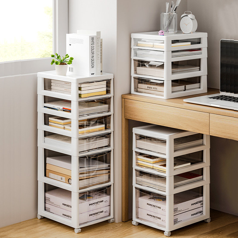 办公桌下收纳文件柜抽屉式多层文具储物盒移动带轮V推车置物架工