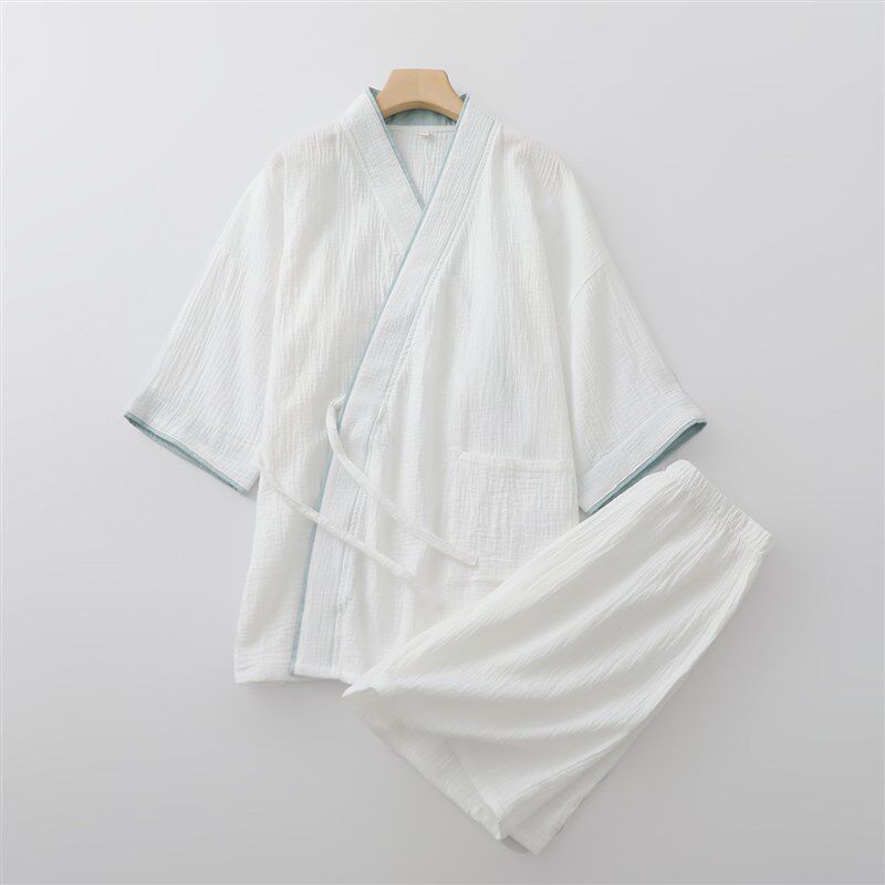中式细绳汉服男女士纯q棉纱夏季短袖短裤国风汗蒸服薄款情侣家居