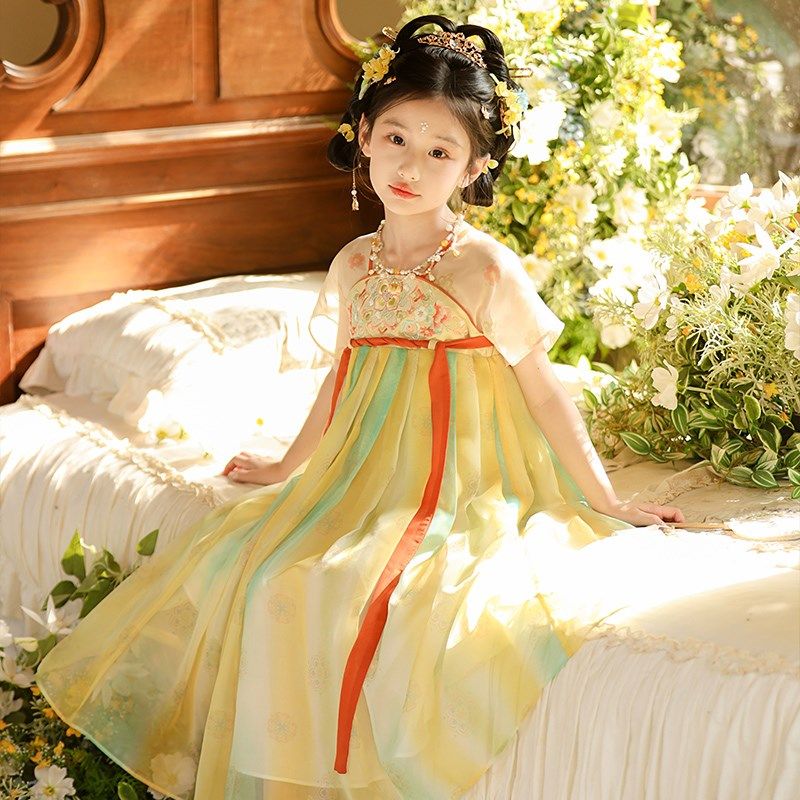 汉服女童2025夏款n儿童高端仙气薄款公主襦裙小女孩古筝表演连衣