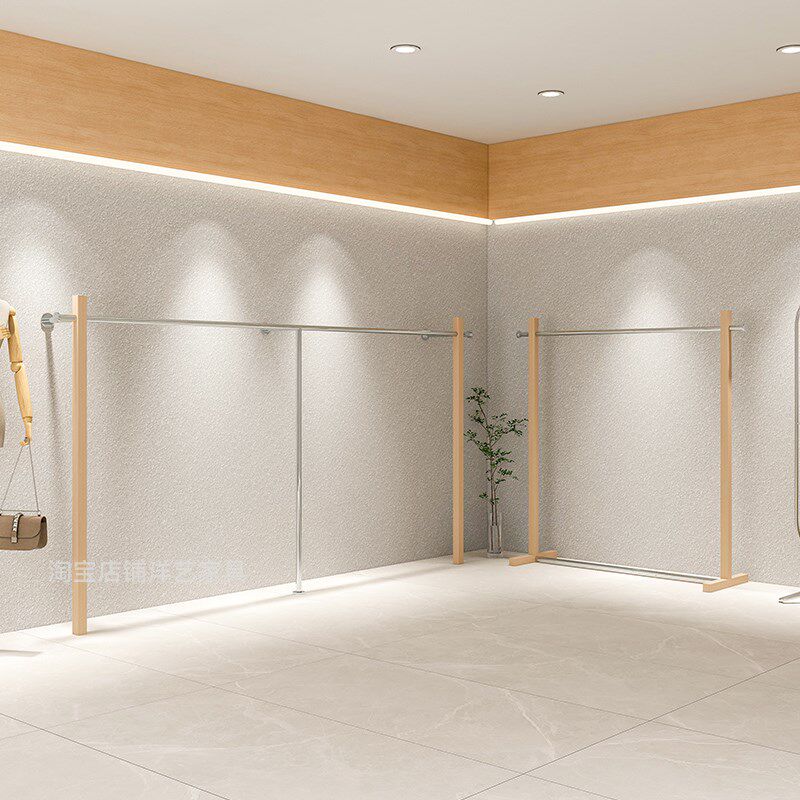 服装店展示架不锈钢仿原木t色落地陈列架女装买手店古风中岛挂衣