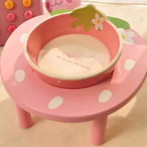 包邮宠物狗狗可爱波点草莓狗碗双碗泰迪喂食盆碗架W猫咪用品慢食