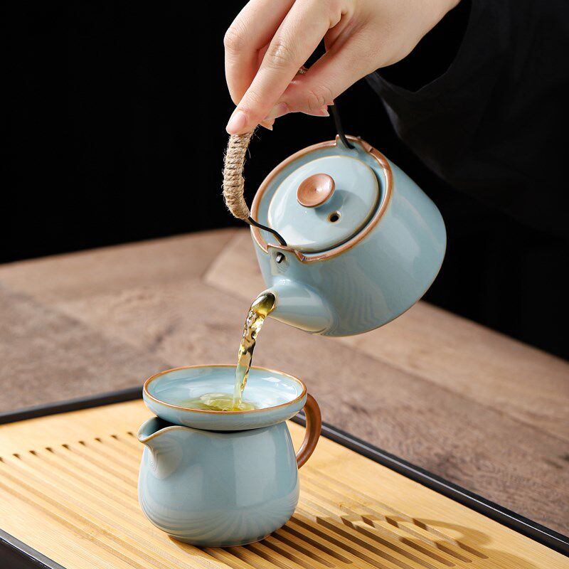 汝窑天青功夫f茶具套装客厅家用茶壶茶杯茶台茶道简约2024新款整