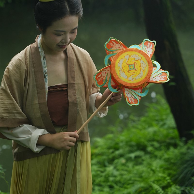 篾匠姑娘 奔月兔转花灯diy河津非遗风车灯笼中R秋高端团建节日礼