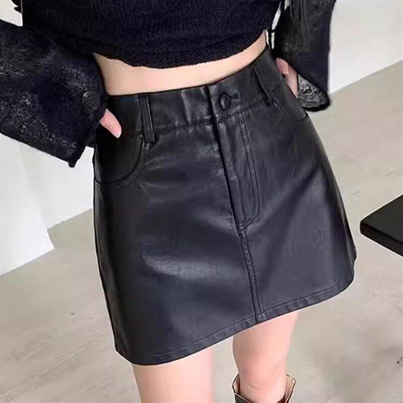 黑色短款小皮裙半身裙女2025春季百搭高腰a字裙Q一步裙子PU皮短裙
