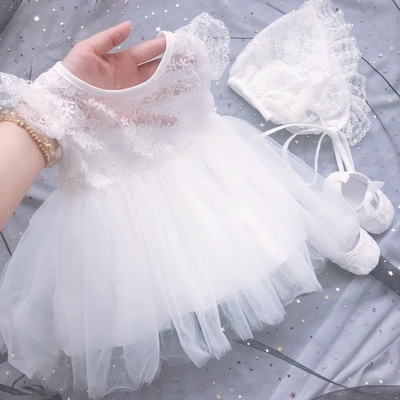 婴儿连衣裙夏季蕾丝公主裙女宝宝周岁裙薄满月百天U礼服百日宴百