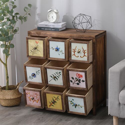 实木九斗柜e卧室美式简易床头柜实木整装客厅复古边柜多抽屉收纳