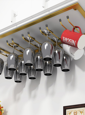 黑色家用红酒架红酒杯架悬挂倒挂高脚G杯架酒柜摆件创意葡萄酒杯