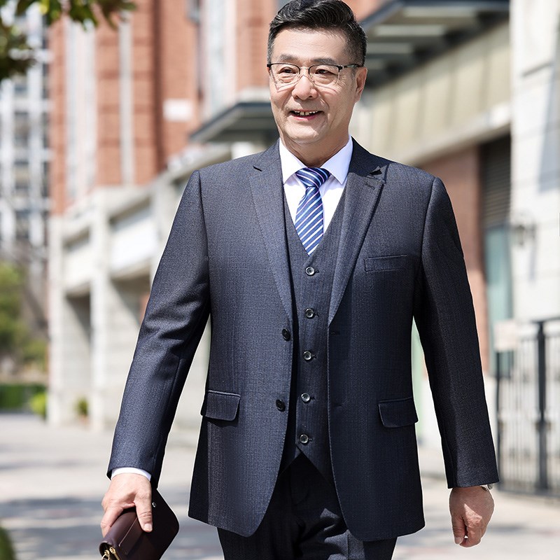 婚礼结婚爸爸西装套装三件套中老年人男J士中年商务西服春秋款外