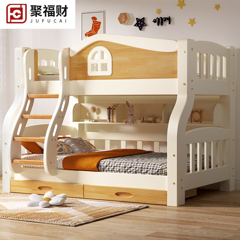 全实木儿童床男孩女孩上下床铺带滑梯双层床M小户型简约高低子母