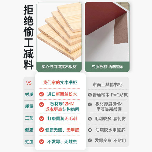 实木书柜自由组合书架落地置物架客厅学生家用阅R读夹缝收纳松木
