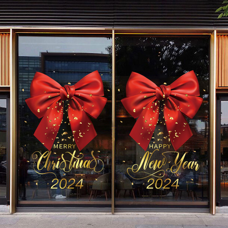 圣诞节装饰场景布置玻璃贴纸窗贴商场橱窗静电窗花T新年静电贴门