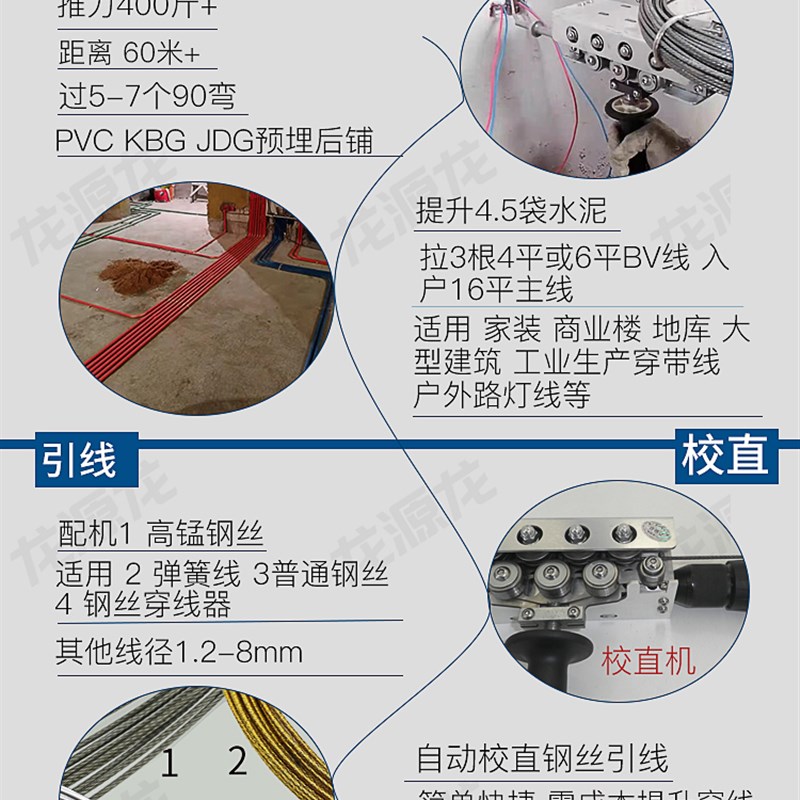 龙源九轮电工全自动穿线机电动穿线器校直穿线神器万能Z拉线穿钢
