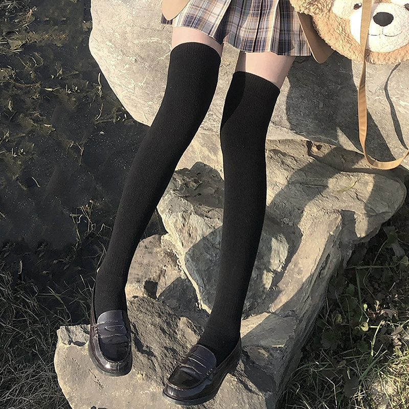 jk过膝袜黑色大长腿长筒袜女春秋日系小腿袜中筒学V生压力袜秋冬