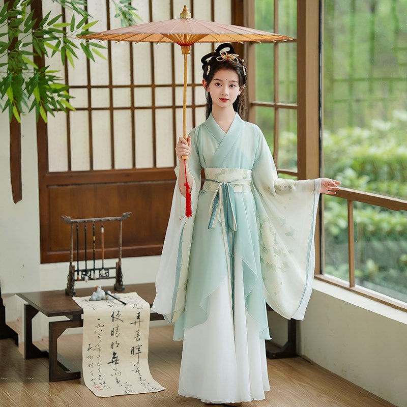 汉服女童夏季2024新款儿童古装超仙战I国袍古魏晋风交领唐装演出