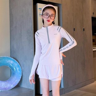 女童泳衣长袖防晒2025夏季新款B中大童两件式游泳衣初中生海边泳