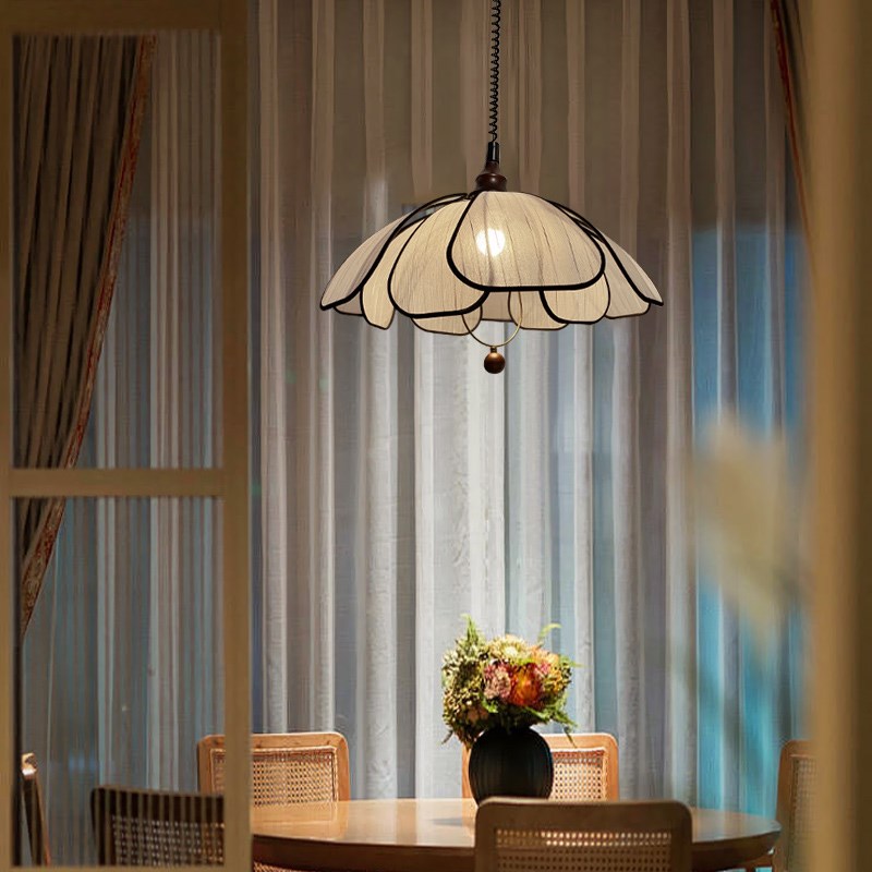 花瓣餐厅灯法式i奶油中古复古侘寂风高级艺术饭厅餐桌升降吧台吊