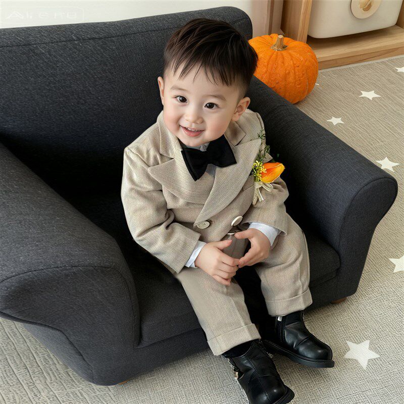 男宝宝周岁礼服秋冬男童小西装套B装帅气花童婚礼服儿童生日宴西