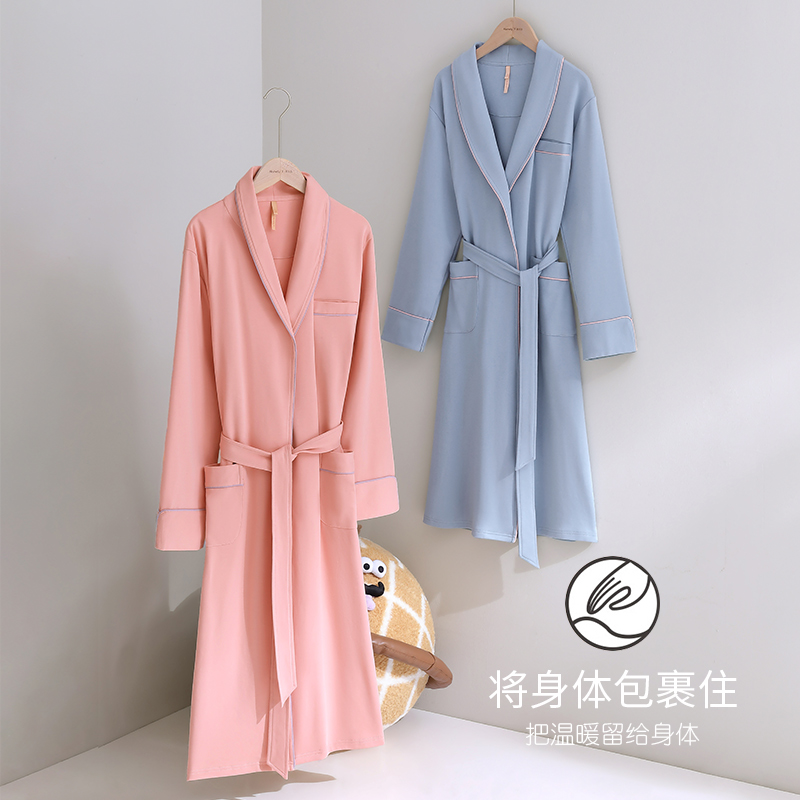 睡袍女士睡衣春秋款o秋季浴袍睡裙长款薄款长袖家居服三件套装