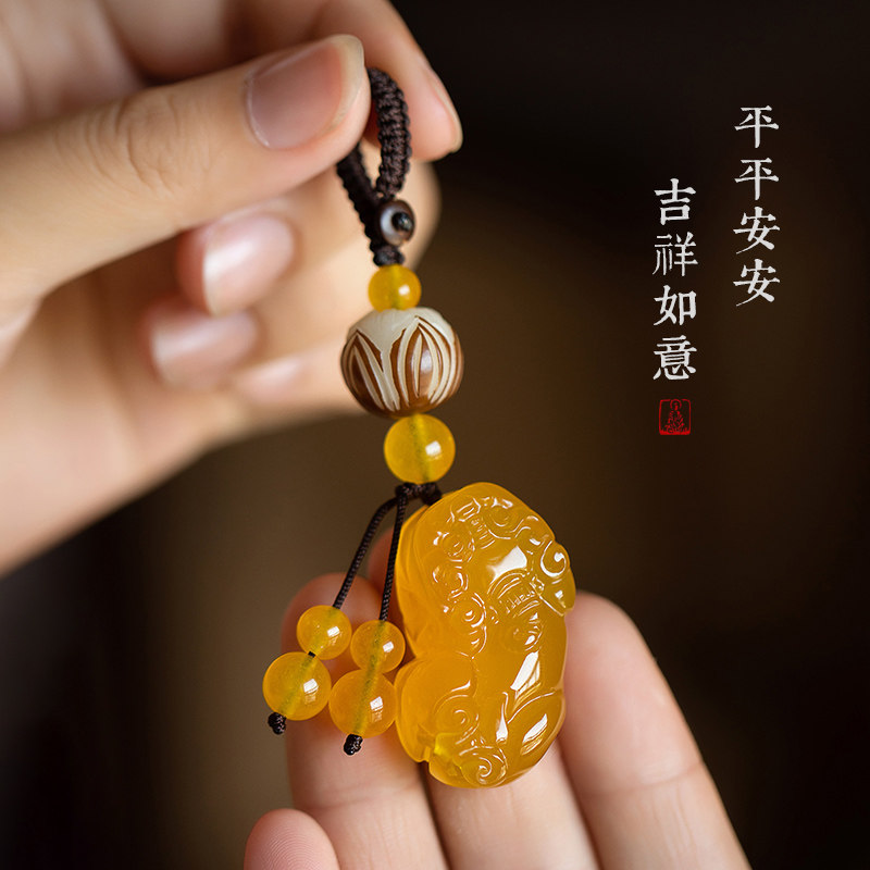玛瑙玉石招财貔貅钥匙扣汽车高档钥C匙男士挂件情侣简约创意精致