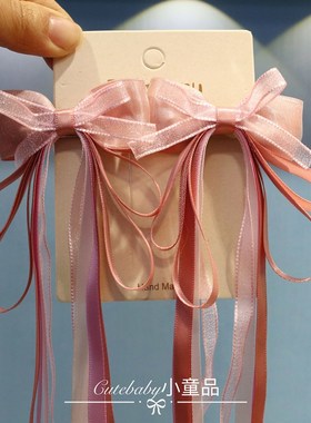 新中式汉服旗袍国j风小女孩长飘带蝴蝶结头饰儿童国潮发卡发饰古