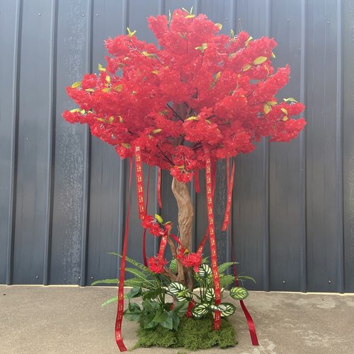 仿真树假树室内商场酒店假绿植落地景观树红色仿真花樱花婚礼假花