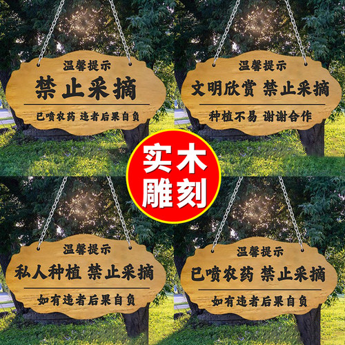 【实木雕刻】禁止采摘警示牌