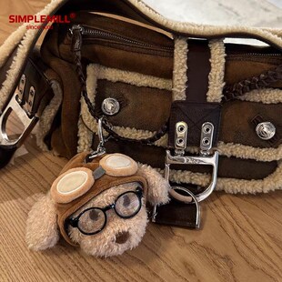 朴坊gula飞行员小狗点点毛绒包包挂件卡其棕玩偶可爱卡通公仔女生