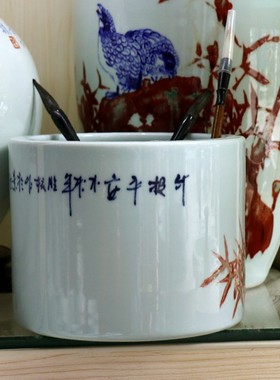 景德镇手绘收藏陶瓷青花瓷中国风毛笔笔筒办公室高档摆件大容量