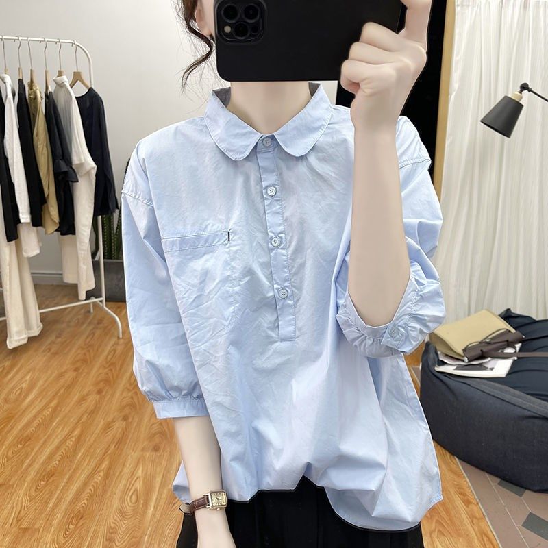 夏装法式元宝领棉灯笼中袖衬衫女减龄上衣2025新款时尚休闲衬衣,女装/女士精品,真丝上装,淘宝优惠券,粉丝福利购,淘宝优惠卷