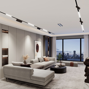 磁吸轨道灯无主灯客厅卧室照明设计明装嵌入式泛光灯线条灯导轨灯