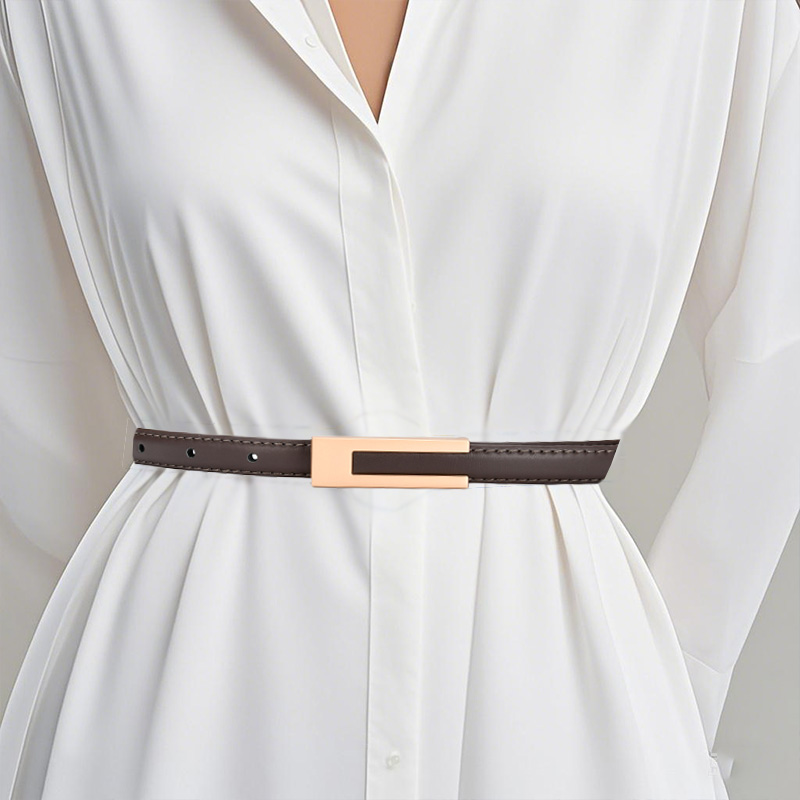 韩国真皮细腰带复古女黑色牛皮皮带简约百搭装饰配裙子西装牛仔裤